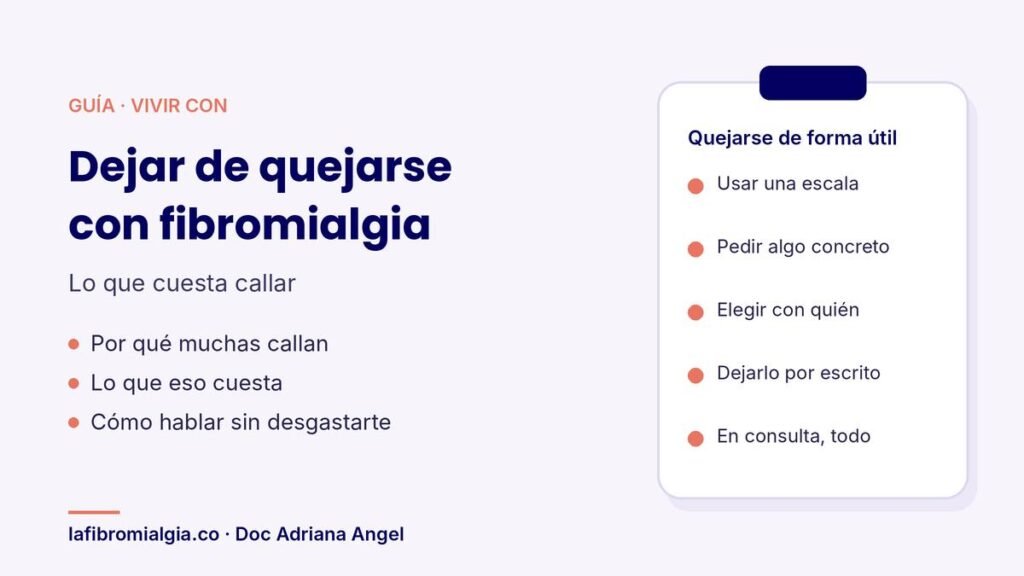 Guía de la Doc Adriana Angel sobre por qué muchas personas con fibromialgia dejan de quejarse y cómo hablar del dolor